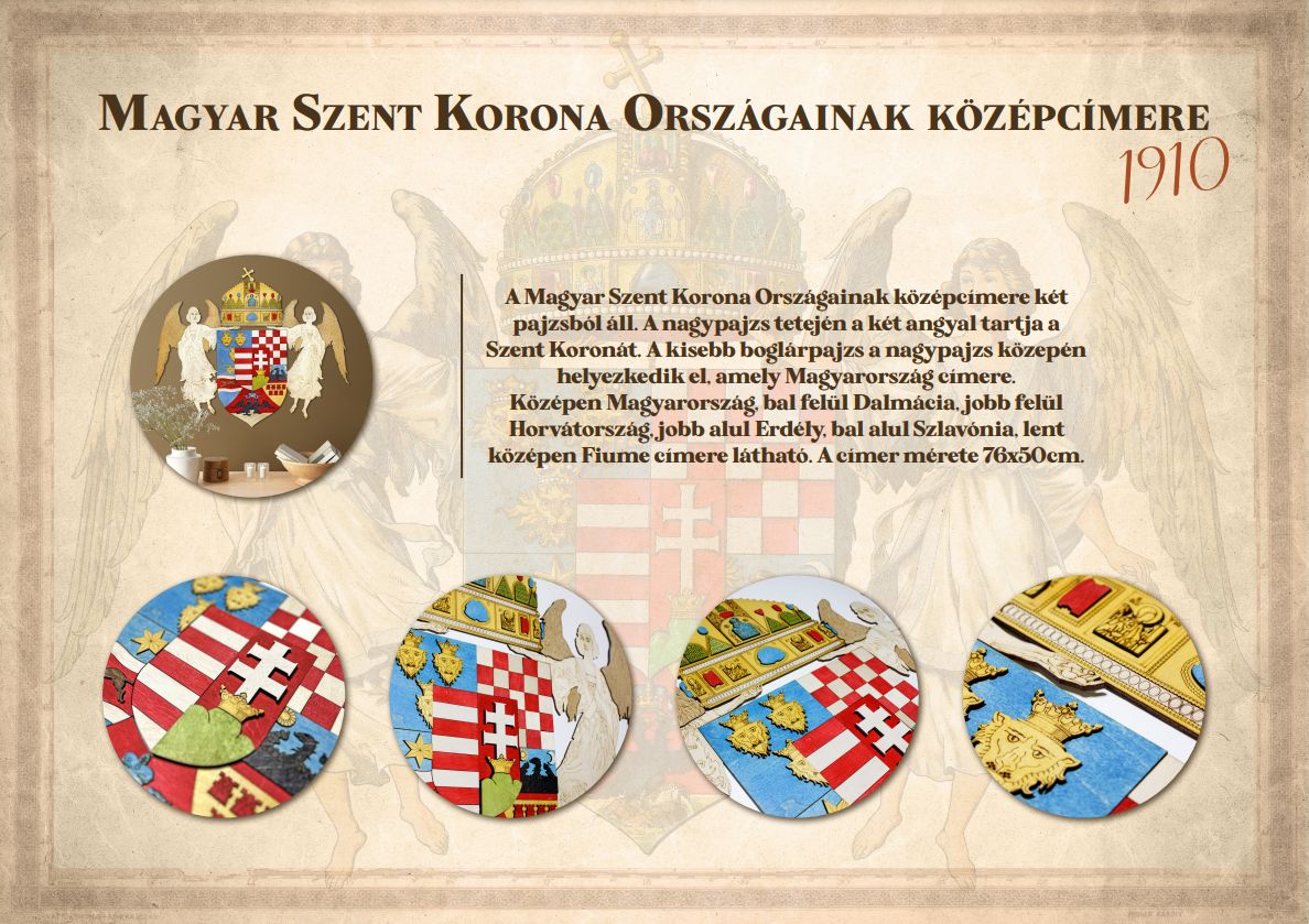 3D Fa Fali dekoráció "Kétangyalos" Magyar Királyi Címer