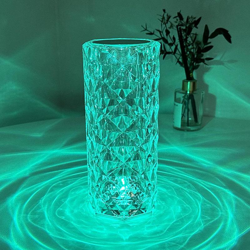 Kristály hatású asztali lámpa 16 féle színnel távirányítóval és USB kábellel