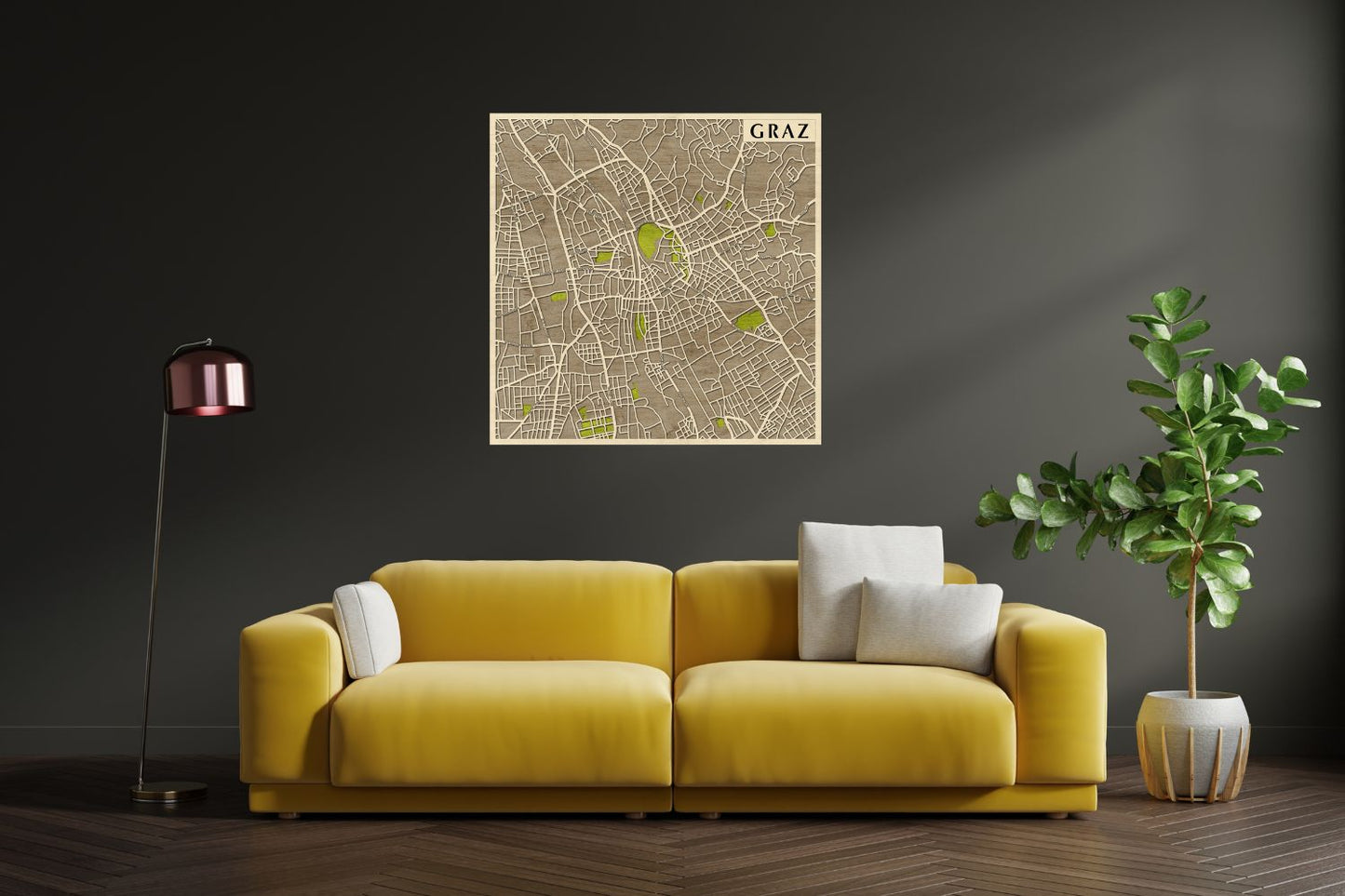 Graz 3D city map wall decoration