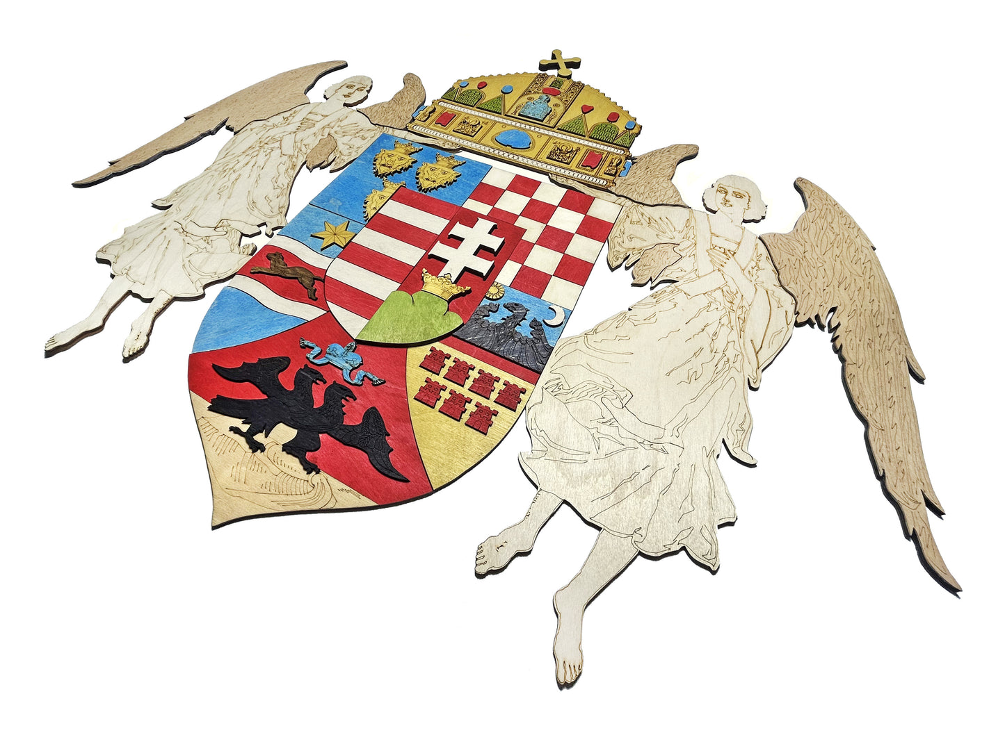 3D Fa Fali dekoráció "Kétangyalos" Magyar Királyi Címer
