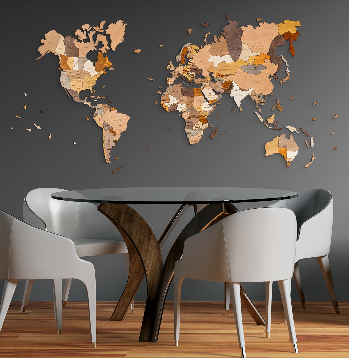 3D Fa Puzzle Világtérkép - Fali dekoráció jelölő térképtűkkel