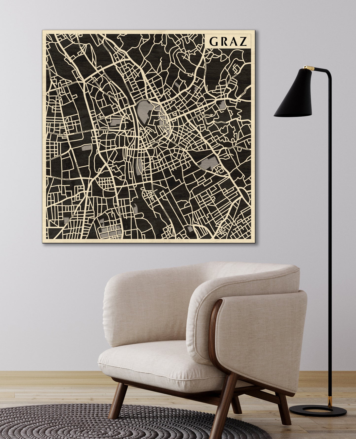 Graz 3D city map wall decoration