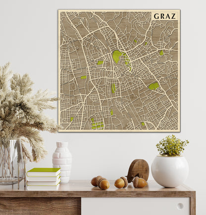 Graz 3D city map wall decoration