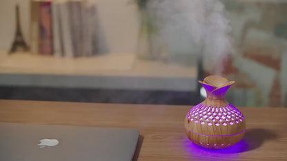 "SzínesHangulat" Stílusos Aromaterápiás Fa hatású Diffúzor 7 Színű LED Világítással